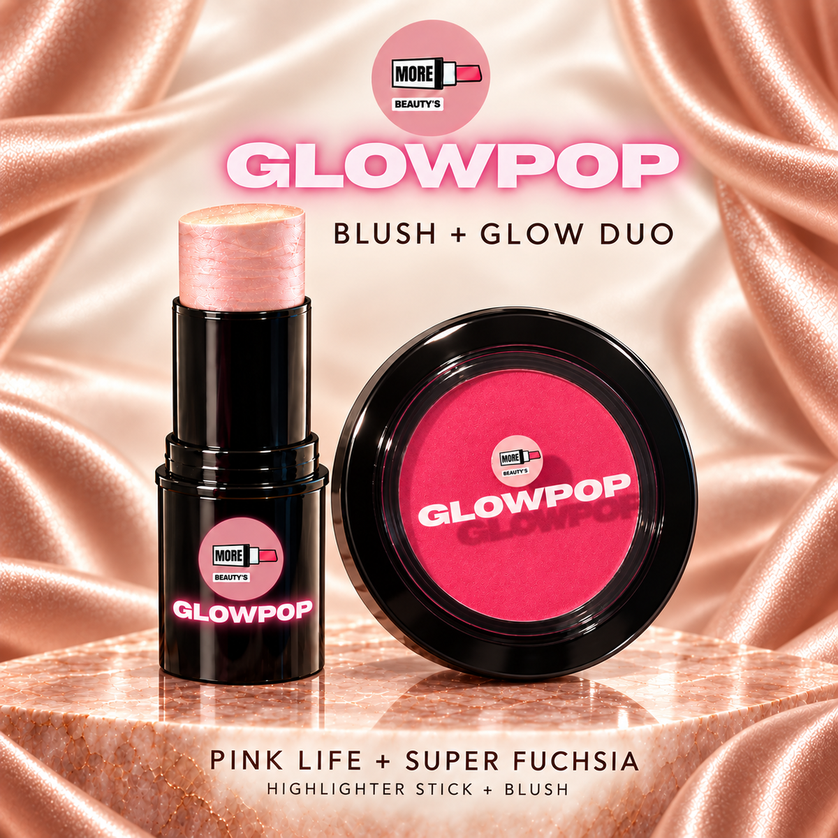 GLOWPOP Blush + Glow Duo – Pink Life Highlighter & Super Fuchsia Blush